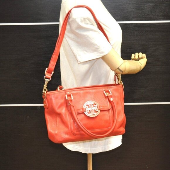 TORY BURCH Amanda Leather 2Way Shoulder Hand Bag Purse Orange - Picture 15 of 15